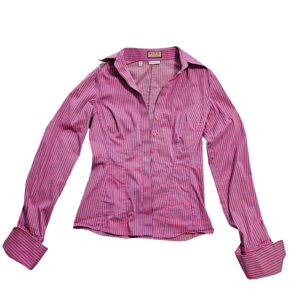 Thomas Pink Slim Fit Striped Dress Shirt with French Cuffs